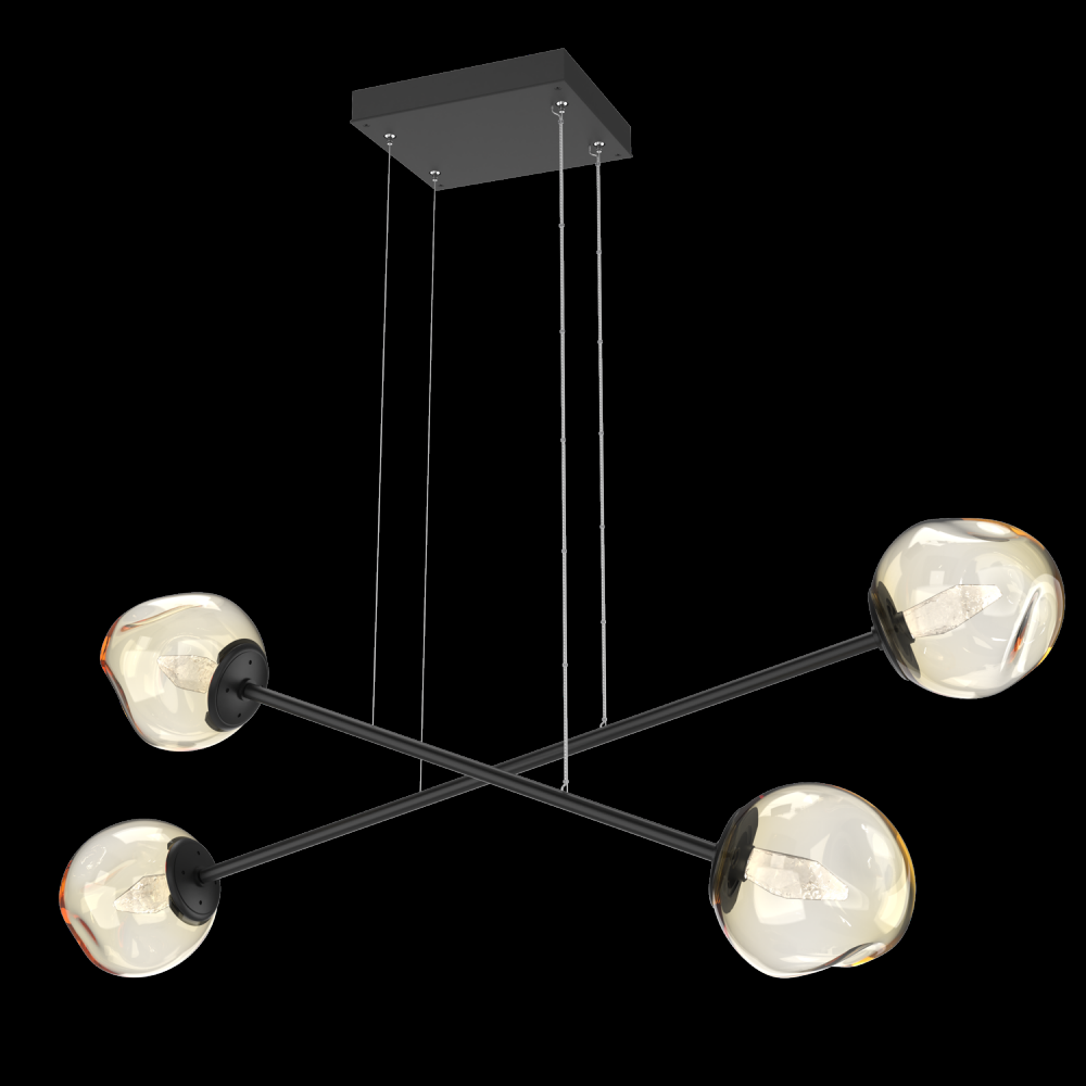 Luna Double Moda-Matte Black-Geo Inner - Amber Outer-Stainless Cable-LED 3000K
