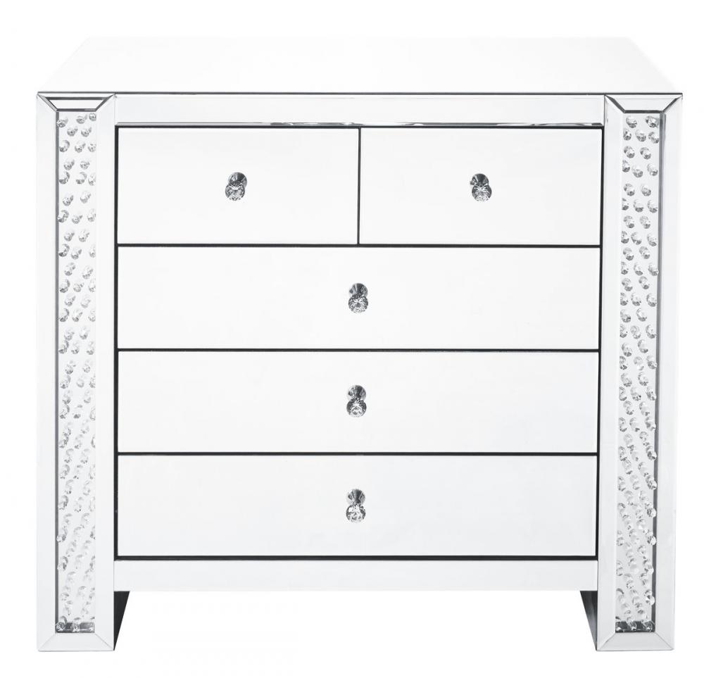 39.5 inch Crystal five drawers Cabinet in Clear Mirror Finish